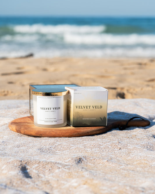 Velvet Veld Voyage Candle Duo - Soy Wax, Sandelwood, Ginger, Vetiver