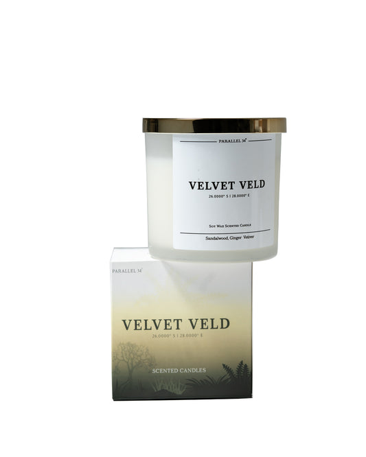 Velvet Veld Large Luxury Candle – Soy Wax,  Sandelwood, Ginger, Vetiver