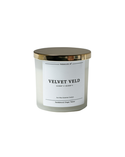 Velvet Veld Large Luxury Candle – Soy Wax,  Sandelwood, Ginger, Vetiver