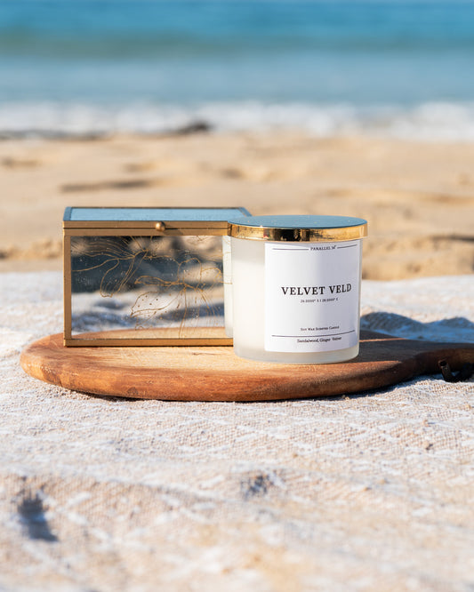 Velvet Veld Large Luxury Candle – Soy Wax,  Sandelwood, Ginger, Vetiver